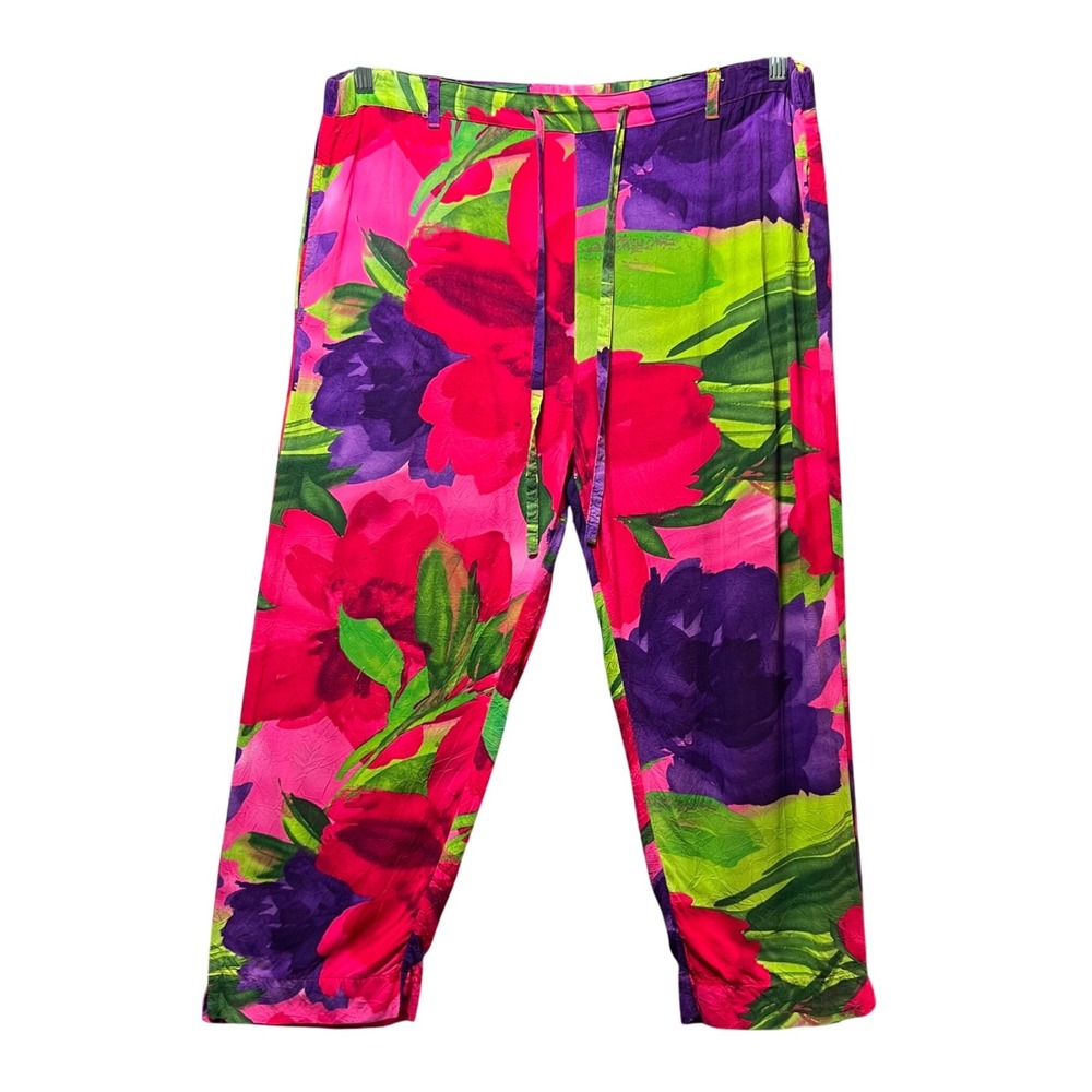 Vintage Jams World 90s Floral‎ Rayon Pants Tropical High Waist Pleated M